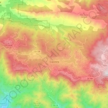 Crestline topographic map, elevation, terrain