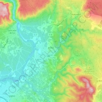 Aniane topographic map, elevation, terrain