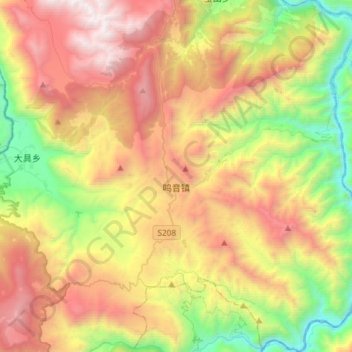 鸣音镇 topographic map, elevation, terrain