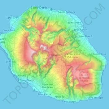 La Réunion topographic map, elevation, terrain