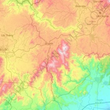 Di Linh topographic map, elevation, terrain