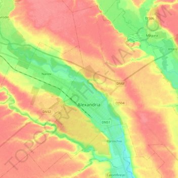 Alexandria topographic map, elevation, terrain