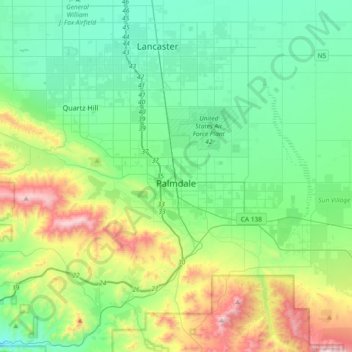 Palmdale topographic map, elevation, terrain