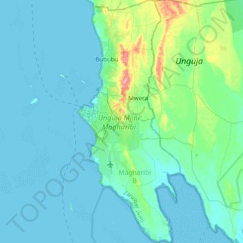 Zanzibar Urban/West topographic map, elevation, terrain
