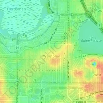 Wembley topographic map, elevation, terrain