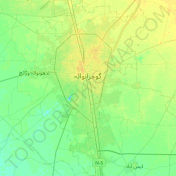 Gujujranwala City Tehsil topographic map, elevation, terrain