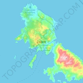 Skyros topographic map, elevation, terrain