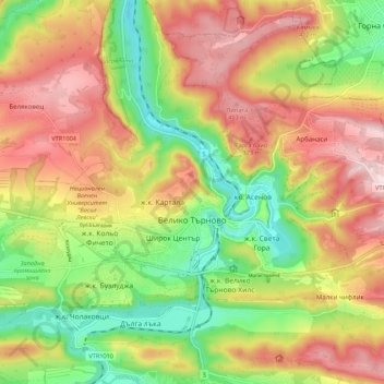 Veliko Tarnovo topographic map, elevation, terrain