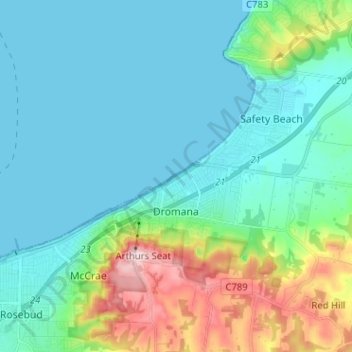 Dromana topographic map, elevation, terrain
