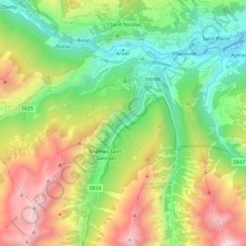 Arvier topographic map, elevation, terrain