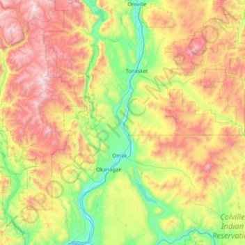 Okanogan River topographic map, elevation, terrain