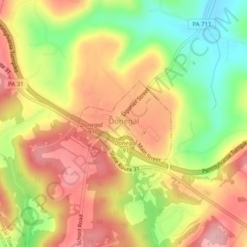 Donegal topographic map, elevation, terrain