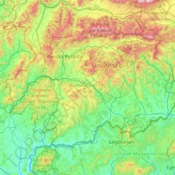 Région de Banská Bystrica topographic map, elevation, terrain