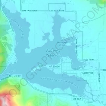 Pineview Reservoir topographic map, elevation, terrain