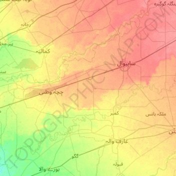 Sahiwal District topographic map, elevation, terrain