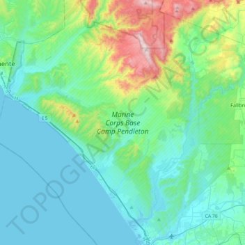 Marine Corps Base Camp Pendleton topographic map, elevation, terrain