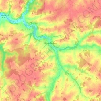 Villeloin-Coulangé topographic map, elevation, terrain
