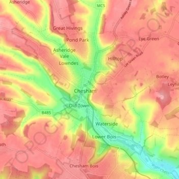 Chesham topographic map, elevation, terrain