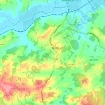 Northiam topographic map, elevation, terrain