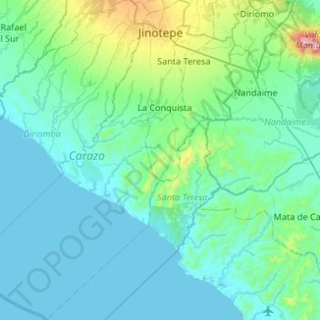 Jinotepe topographic map, elevation, terrain