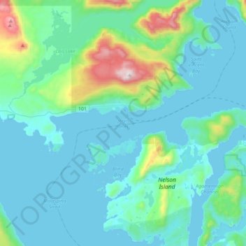 Jervis Inlet topographic map, elevation, terrain