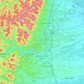 Landau in der Pfalz topographic map, elevation, terrain