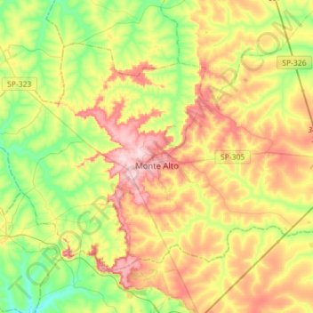 Monte Alto topographic map, elevation, terrain