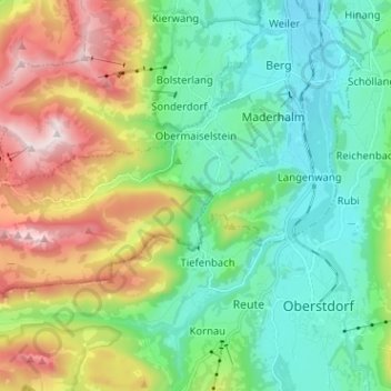 Obermaiselstein topographic map, elevation, terrain