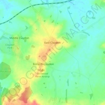 East Claydon topographic map, elevation, terrain