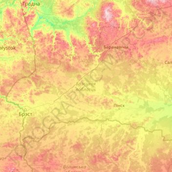 Brest Region topographic map, elevation, terrain