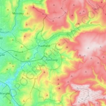 River Etherow topographic map, elevation, terrain