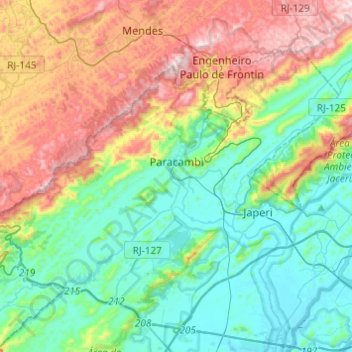 Paracambi topographic map, elevation, terrain