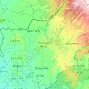 Bình Phước topographic map, elevation, terrain