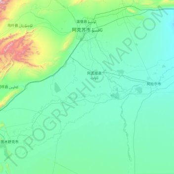 Aksu City topographic map, elevation, terrain
