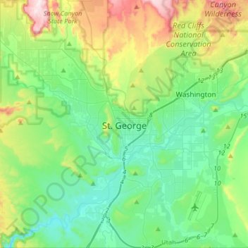 Saint George topographic map, elevation, terrain