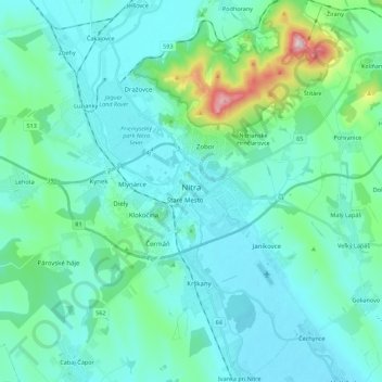 Nitra topographic map, elevation, terrain