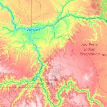Nez Perce County topographic map, elevation, terrain