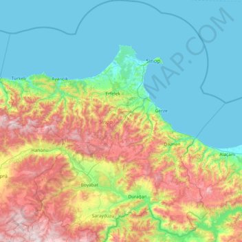 Sinope topographic map, elevation, terrain
