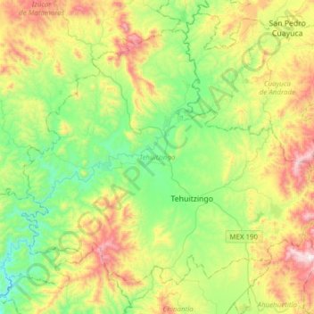 Tehuitzingo topographic map, elevation, terrain