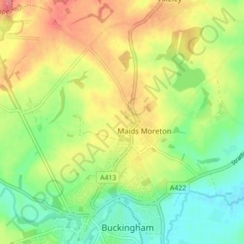 Maids Moreton topographic map, elevation, terrain