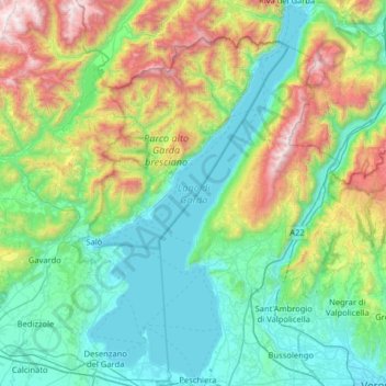 Lake Garda topographic map, elevation, terrain
