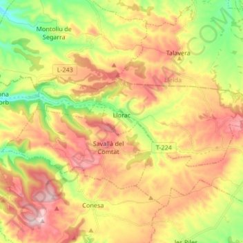 Llorac topographic map, elevation, terrain