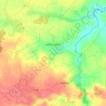 Tréflaouénan topographic map, elevation, terrain