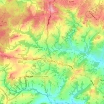 Hawkhurst topographic map, elevation, terrain