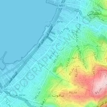 Jal el Dib topographic map, elevation, terrain