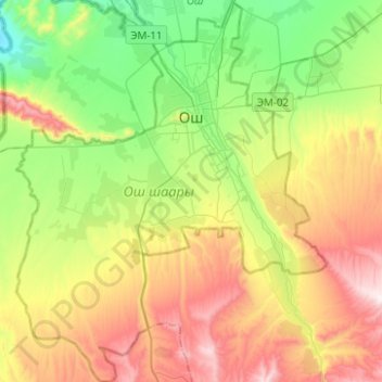 City of Osh topographic map, elevation, terrain