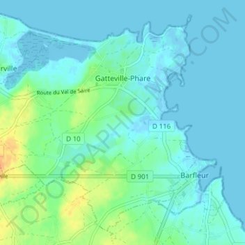 Gatteville-le-Phare topographic map, elevation, terrain