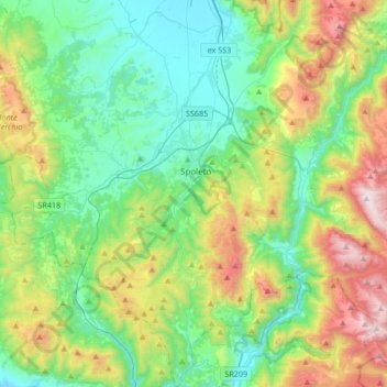 Spolète topographic map, elevation, terrain