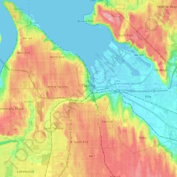 Tacoma topographic map, elevation, terrain