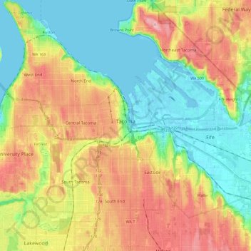 Tacoma topographic map, elevation, terrain